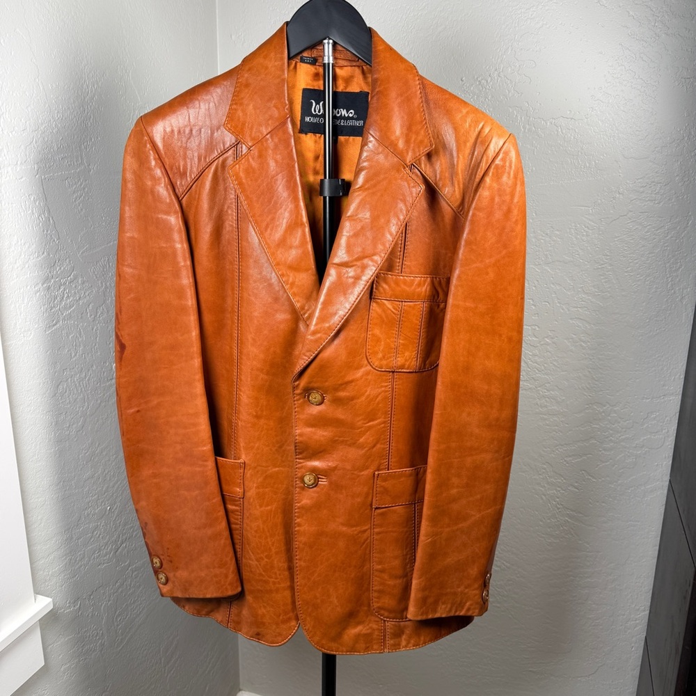 Vintage 90s Wilsons House of Leather Cognac Two Button Western Blazer Size 36